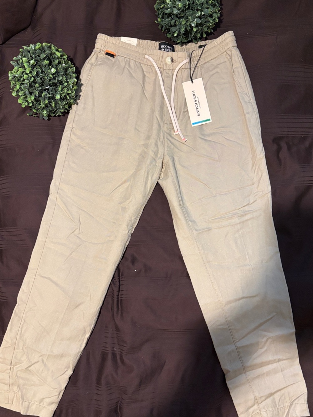 Scotch & Soda Beige Drawstring Linen Joggers